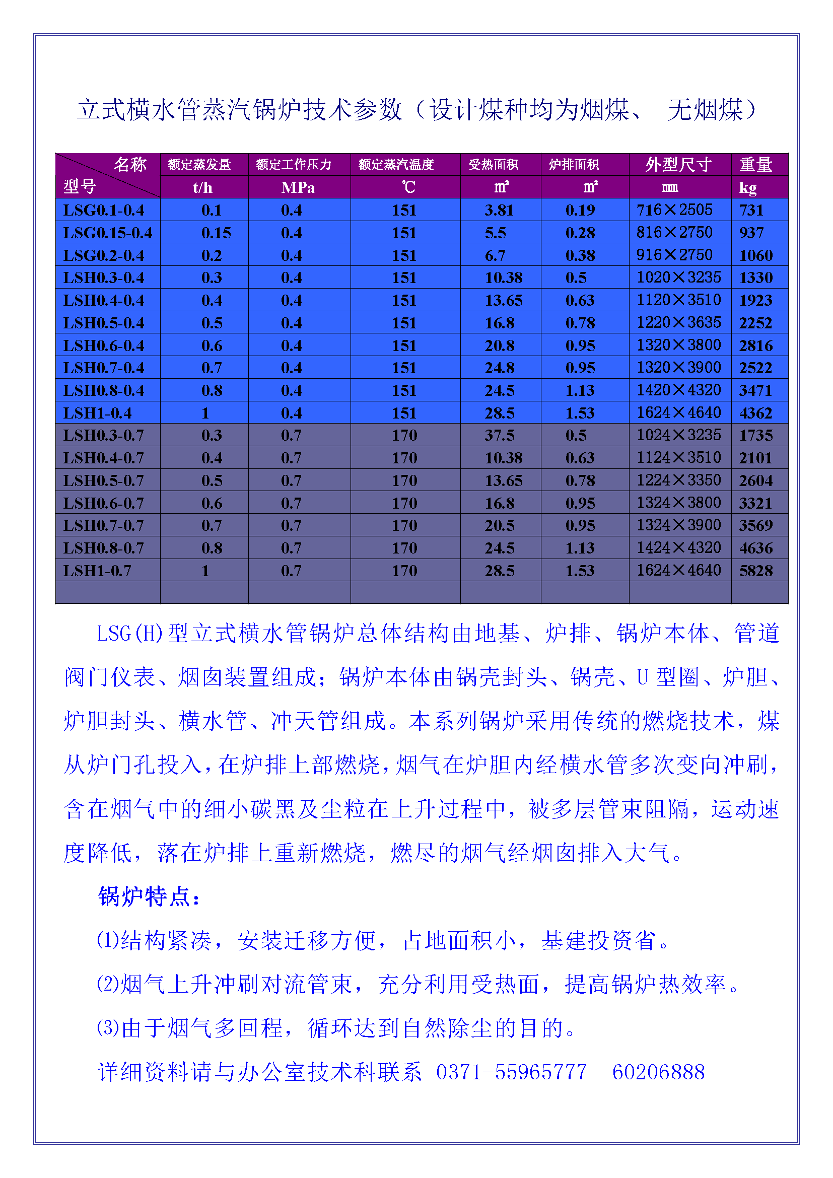 Vertical coal-fired steam boiler technical parameters