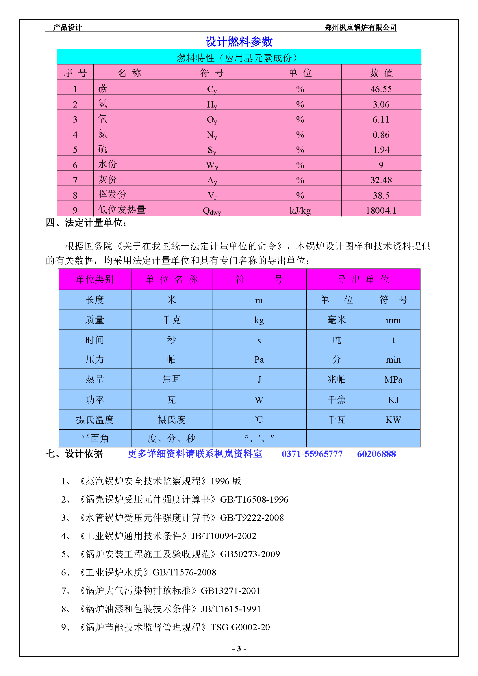 Boiler Design Basis and Parameters