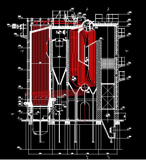 General drawing of circulating fluidized bed boiler